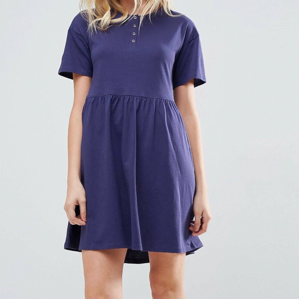 Mini Smock Dress with Button Placket